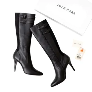 Cole Haan Poppy Bit Tall Black Leather Heeled Boots Size 6B NIB Classic Luxe NEW thumbnail 4