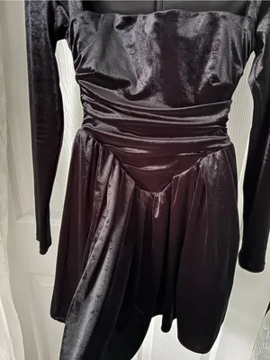 Oh Polly Black flattering Tera Velvet Square Neck Mini Dress corset bodice sz 2 thumbnail 6