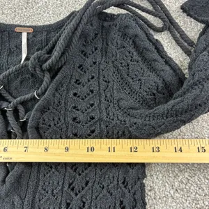 Free People Black Lace Up Crochet Knit Sweater Tunic Size‎ XS Casual Goth Moto thumbnail 7