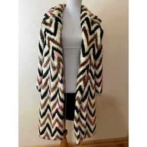 Autumn Adeigbo Faux Fur Chevron Wednesday Long coat WOMENS 4 thumbnail 2