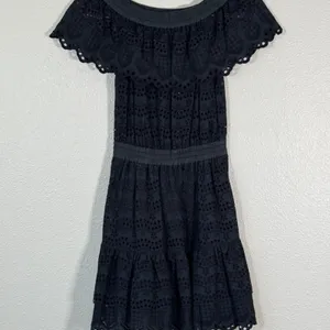Love Shack Fancy Black Lace Off Shoulder Mini Dress Womens XS Whimsigoth Boho thumbnail 10