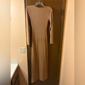Skims Soft Lounge Shimmer Long Sleeve Maxi Dress in Camel thumbnail 5
