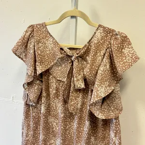 Gilli Womens Tan White Speckled Tie Back Flutter Sleeve Blouse AT1083 Size Large thumbnail 5