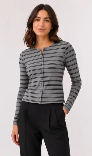 Le Lis Gray Black Striped Button Front Cardigan Top NWT Size XSmall thumbnail 1