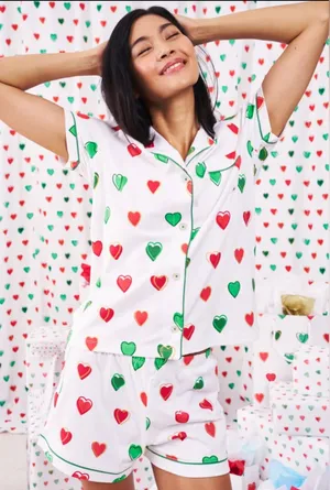 Roller Rabbit pajamas set big holiday hearts christmas shorts sleeve polo shirt thumbnail 1