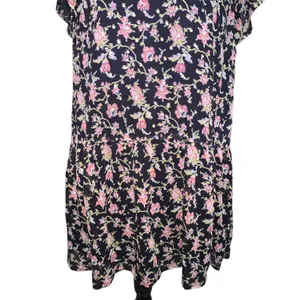 LOFT Dress Black Floral Drop Waist Ruffle Neck Gold Embroidered Polka Dot thumbnail 4