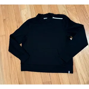 T by Talbots Sweatshirt Womens M Black Pullover Mock Neck Zip Kangaroo thumbnail 2