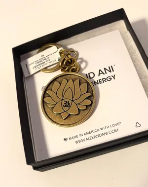 Alex and Ani Lotus Peace Petals Gold Brass Finished Key Chain Bag Charm NWT thumbnail 1