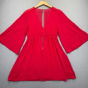 Alice + Olivia Red 100% Silk Bell Sleeve V-Neck Mini Dress C305530600 thumbnail 8