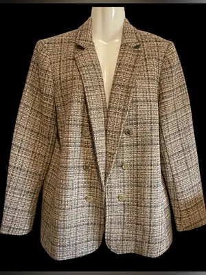 Anne Klein Brown & Cream Tweed Jacket with Gold Lining thumbnail 1