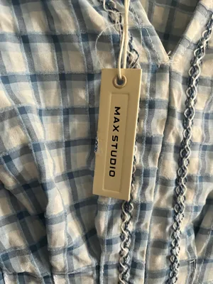 Max Studio New Ruffle Tie Front Blue Plaid Blouse Women’s Size small thumbnail 3