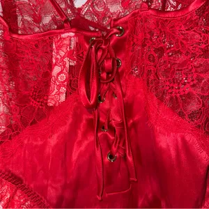 NWT Victoria’s Secret Red Satin Lace Teddy Bodysuit Red Large‎ thumbnail 6