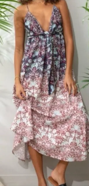 Free People Sun Bleached Maxi Dress Boho Bohemian Floral Chocolate Combo thumbnail 1