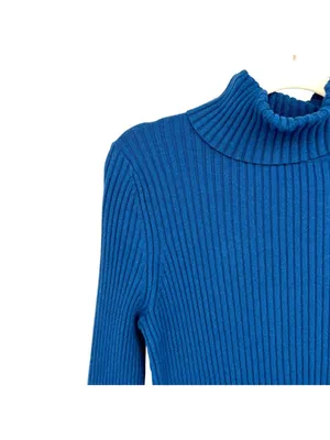 Banana Republic Blue Ribbed Fitted Turtleneck Sweater Size Medium 90s Minimalist thumbnail 3