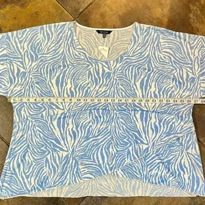 NWT Yak & Yeti Blue Zig Zag Zebra Striped Short Sleeve Blouse L/XL thumbnail 8