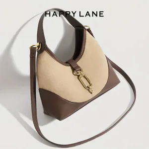 Happy Lane Two-Tone Hobo Shoulder Bag Suede Brown Beige Gold Hardware NIP thumbnail 2