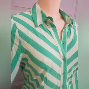 Women’s striped maxi shirt dress in green in size XS pit to pit 17” thumbnail 16
