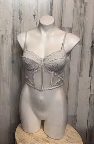 Say What? Corset Top Womens Medium White Lace Sheer Mesh Underwire Bustier Zip B thumbnail 1