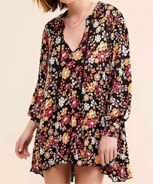 NWT Free People Daisy Jane Black Floral Swing Dress Generous Medium Retail $148 thumbnail 2