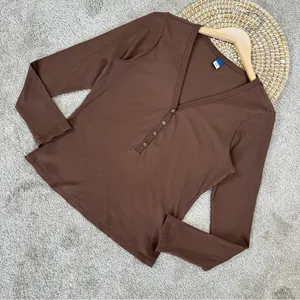 Old Navy Women’s Fitted Long-Sleeve Rib-Knit Henley Top Shirt in Espresso Bark L thumbnail 4