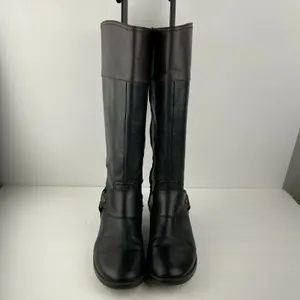 Ralph Lauren Sulita Harness Riding Boots Size 8‎ Black Brown Leather Knee High thumbnail 4