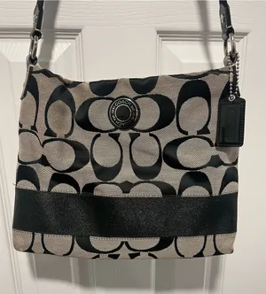 Coach Black and Gray Signature Canvas Shoulder Bag with Adjustable Strap thumbnail 1