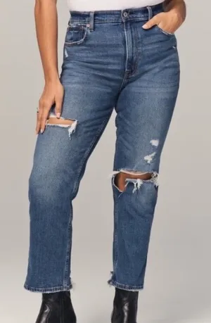 Abercrombie The‎ Ankle Straight Ultra High Rise Curve Love Jeans Med Wash 00 24 thumbnail 1