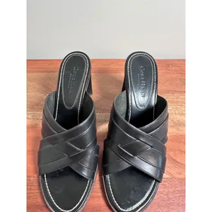 Cole Haan Country Slide Sandals Womens 7.5 Black Leather Block Heel Minimalist thumbnail 3