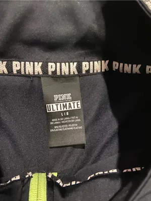 black Victoria's Secret PINK running shirt neon yellow 1/4 zip closure size L thumbnail 2