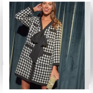 Pomander Place Black White Tweed Bow Mini Dress 2X | NWT Chic Classic thumbnail 11