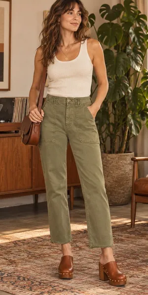 Pilcro Olive Green Utility Straight Leg Crop Pants Size 25 thumbnail 1