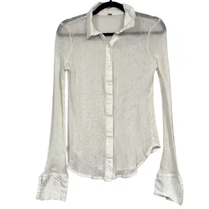 Free People White Crochet Long Sleeve Blouse Womens S Festival Boho Sheer Beachy thumbnail 2