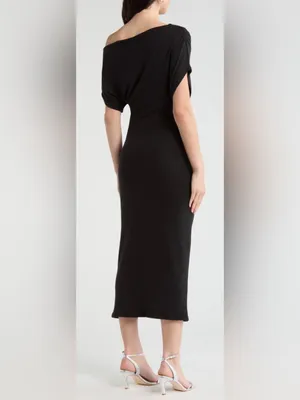 NEW Reformation Iris One-Shoulder Black Knitted midi Dress sz XS thumbnail 3