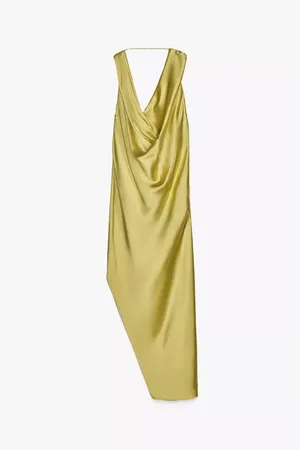 Zara maxi dress zwcollection satin flowy Sleeveless Lime evening party wedding thumbnail 9
