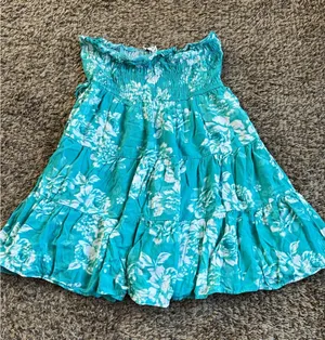 That's So Fetch Women's Teal White Floral Smocked Strapless Sundress S thumbnail 1