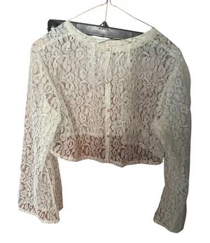 Vintage 80s/90s cropped bolero sheer ivory lace button up cardigan romantic XS/S thumbnail 1