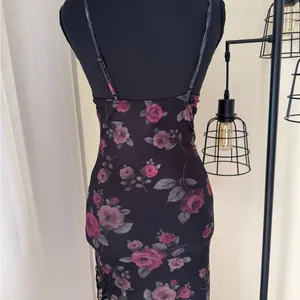 Motel Rocks Black Floral Lace Trim Mini Dress XS Goth Slip Y2K thumbnail 6