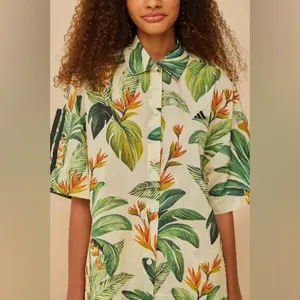 NWT Farm Rio X adidas tropical breeze cream Green shirt Small Lightweight thumbnail 4
