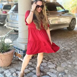 Amazon Women Short Sleeve Ruffle T-Shirt V Neck Casual Flowy Dresses with Pockets LARGE thumbnail 2
