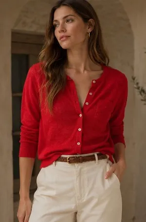 DKNY Vintage Red Wool Mohair Cardigan Sweater Sz M Made in Hong Kong thumbnail 1