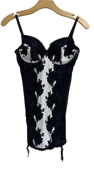 Victoria’s Secret Black White Lace Bustier Corset Garter Lingerie‎ 34C thumbnail 1