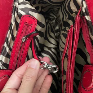 Kate Landry Red Leather Shoulder Bag Zebra Print Lining‎ Multi Compartment Tote thumbnail 6