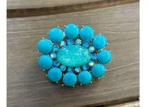 Faux turquoise/opal brooch aqua blue and silver back thumbnail 1