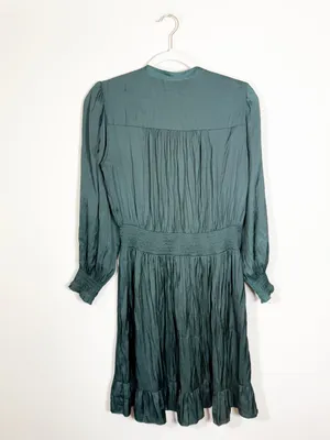 Gerard Darel Johan Smocked Trim Dark Green Dress Size 6 thumbnail 5