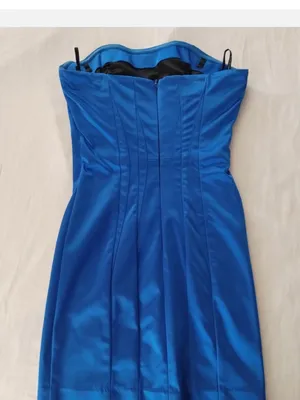 bebe Cobalt Blue Strapless Satin Cocktail Dress thumbnail 4