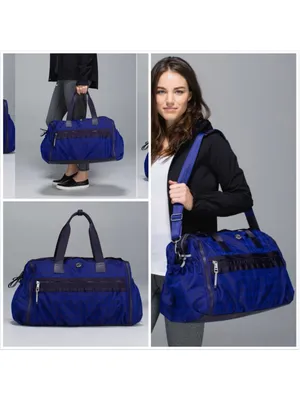 Lululemon Athletica Weekend Warrior Travel Duffel Bag Blue Black Houndstooth thumbnail 2
