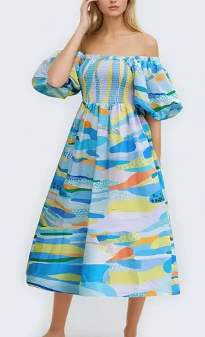 Jessie Zhao Landscape Smocked Cotton Dress thumbnail 1
