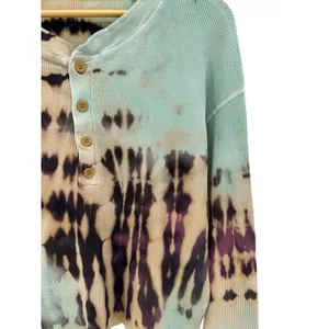 Daydreamer Revolve Tie Dye Waffle‎ Henley Top Size L Long Sleeve Cotton Thermal thumbnail 5