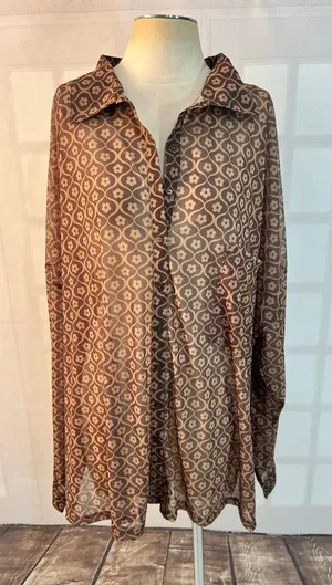 ASOS Design Brown Geometric Floral Print Semi Sheer Long Sleeve Blouse Size 24 thumbnail 1