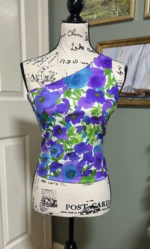 Vintage Jacobi Purple Floral One Shoulder Top SZ M 90s Y2K Whimsigoth Fairycore thumbnail 1